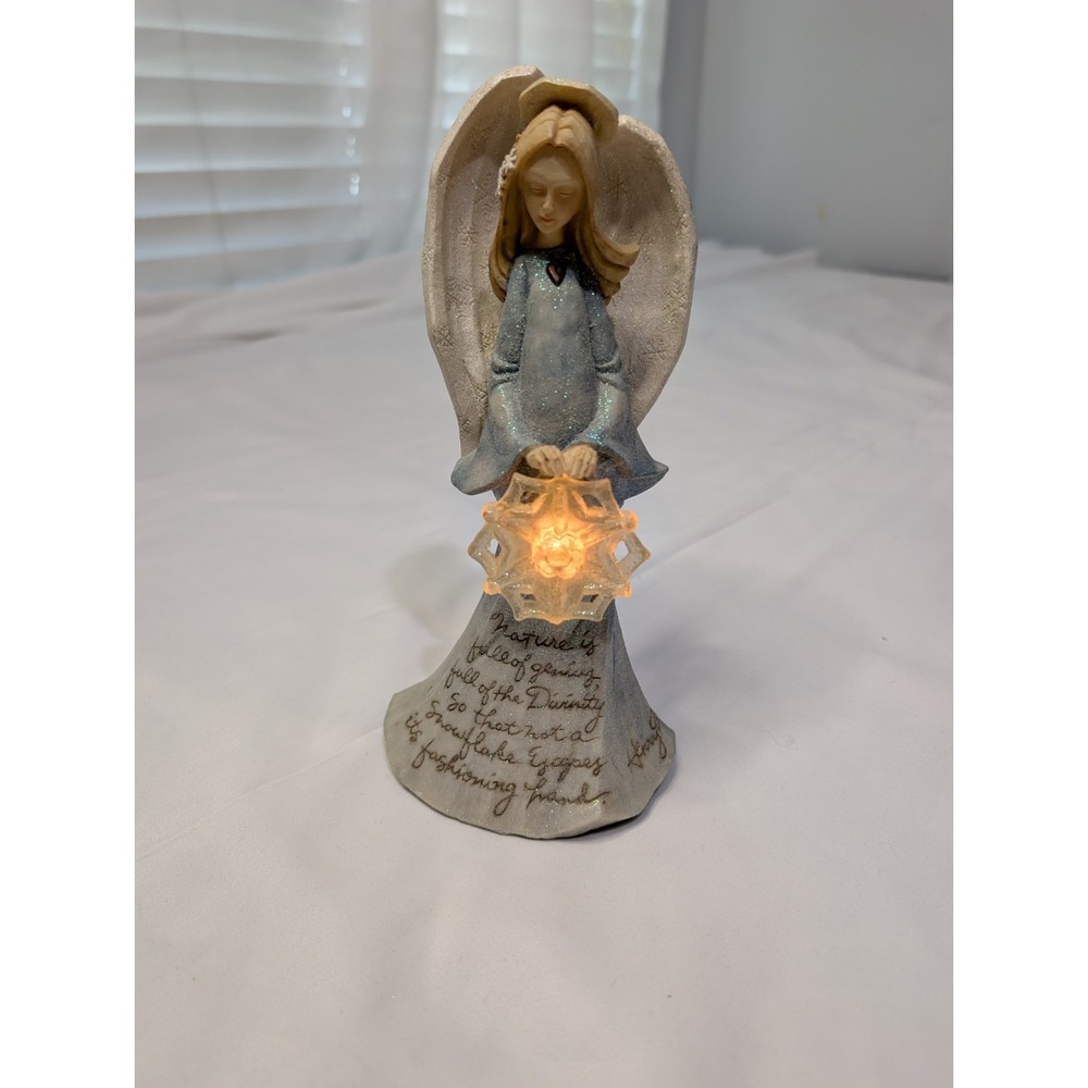 Lighted Angel Figurine Snowflake Henry David Thoreau Quote Glitter Blue 112036